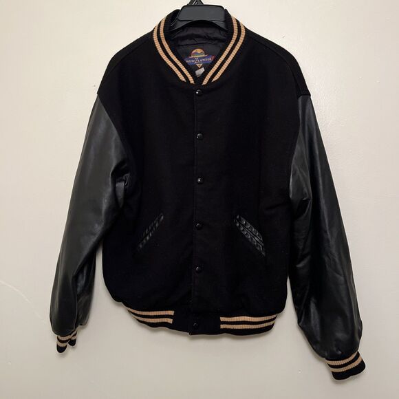 NEW ZLANDER Vintage 90s Leather & Wool Letterman Varsity Heavyweight Jacket- XL - Picture 4 of 9